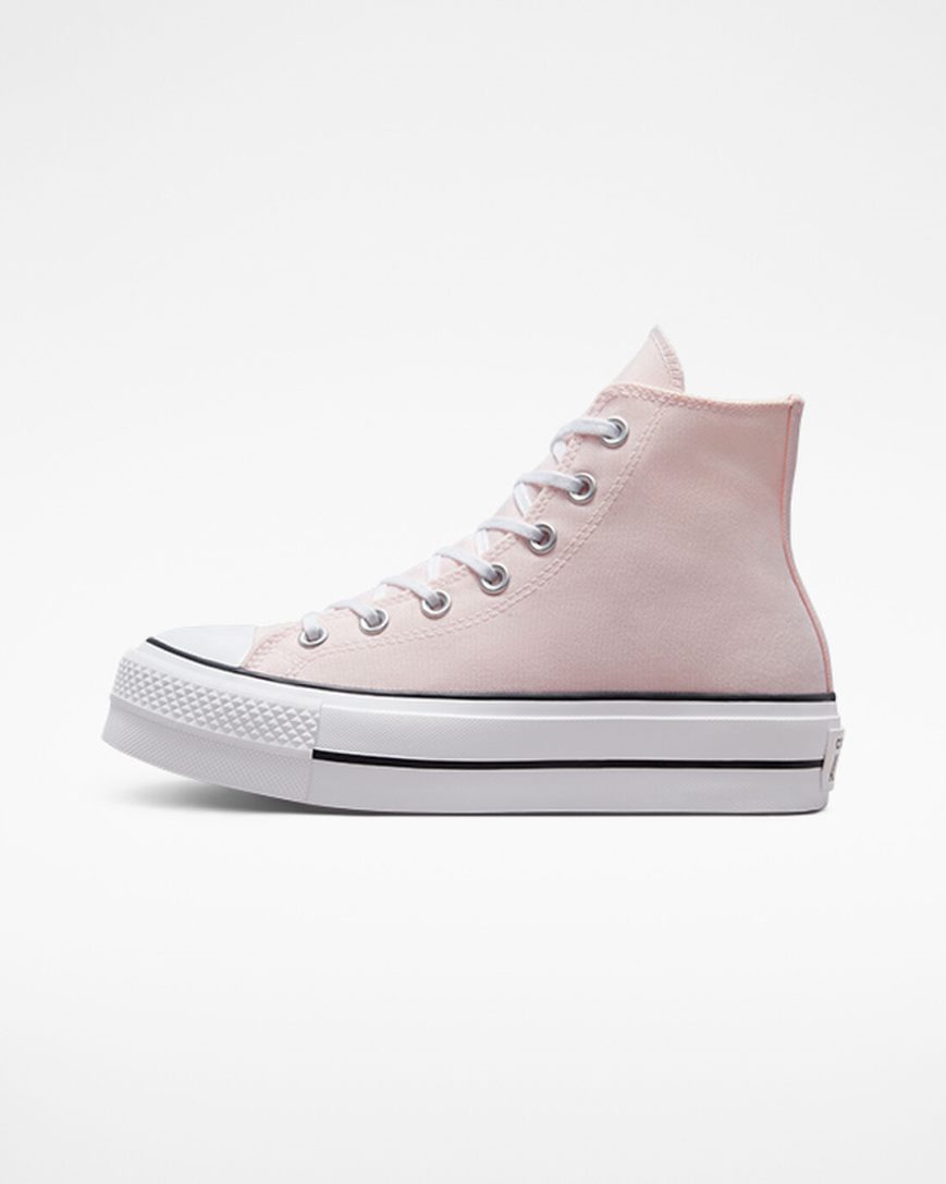 Sapatos Plataforma Converse Chuck Taylor All Star Lift Lona Cano Alto Feminino Rosa Branco Pretas | PT M09501T